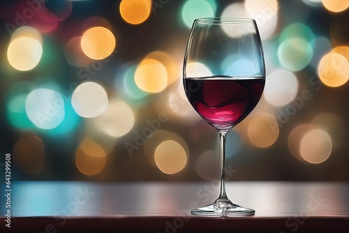 glass of wine on a wooden background. bokeh lights.glass of wine on a wooden background. bokeh lights