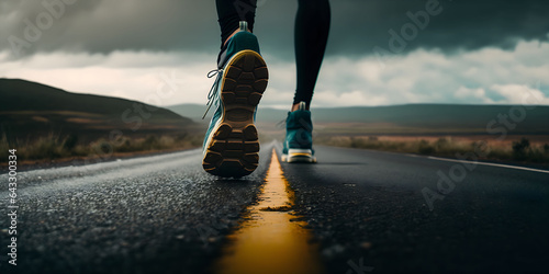 Woman running on asphalt road, lifestyle concept
