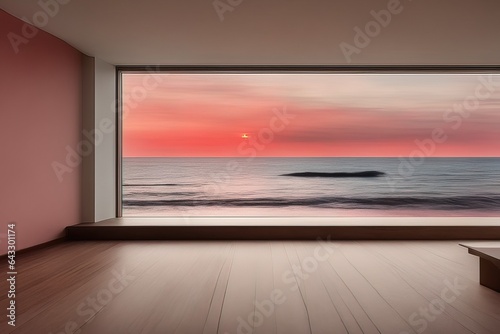 empty interior with window and sea viewempty interior with window and sea viewbeautiful view of the sea photo