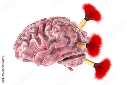 Human brain with tranquillizer darts, 3D rendering isolated on transparent background photo