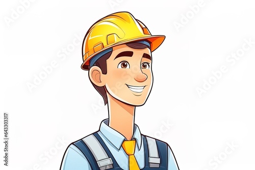 illustration of a worker wearing a hardhatillustration of a worker wearing a hardhatcartoon illustration of smiling young worker in uniform with helmet photo