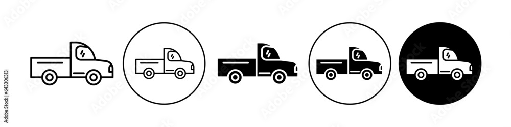 Pickup truck icon. Mini transportation automotive van symbol. Delivery truck hauler wagon. 