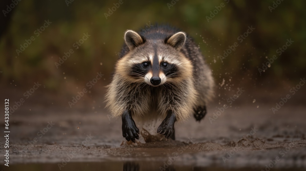 Raccoon (Procyon lotor) running in water