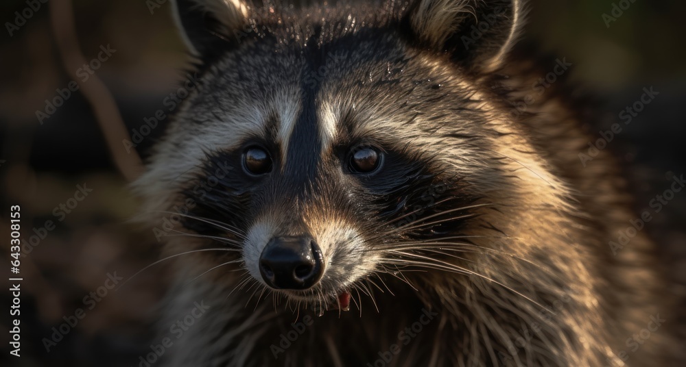 Portrait of a raccoon in the forest. Wildlife scene from nature.