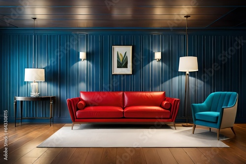 modern living room with red sofa