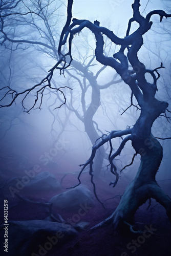 Eerie Haunted Forest Landscape with Twisted Gnarled Trees  Halloween  Generative AI