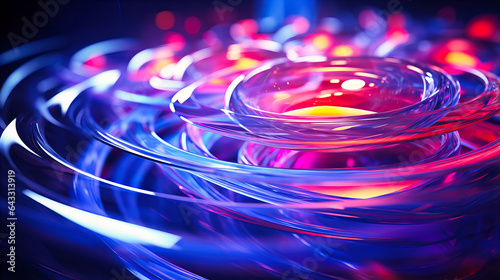 Swirling neon vortex captured within clear crystal glass