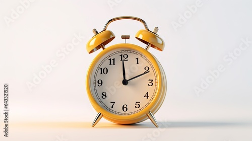 yellow old vintage alarm clock isolated on white background, time minimal creative concept