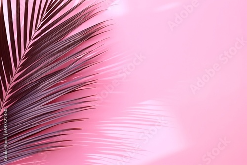 Blurred shadow from palm leaves on the pink wall. Minimal abstract background for product presentation. Generated AI