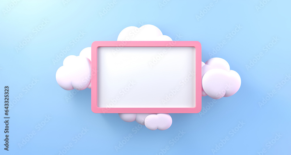Pink frame with white clouds on a blue background. Pink frame with white clouds on a blue background.
