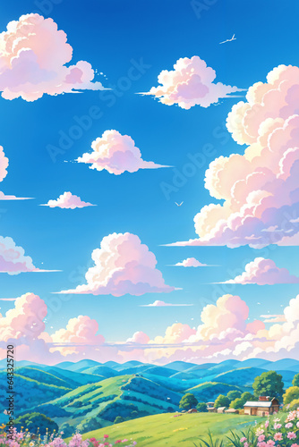  Sky clouds, anime style patterns, 