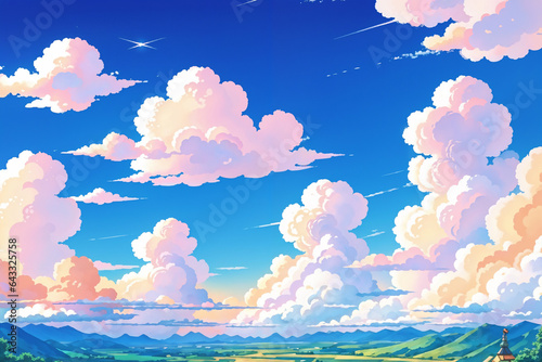  Sky clouds, anime style patterns, 