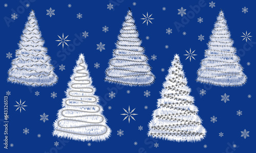 Set of cartoon christmas trees, for greeting card, invitation, banner, fabrics, wrapping paper, web. New Year and Christmas traditional symbol tree with garlands. Winter holidays. Collection of icons. © fotorybalka
