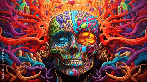Bright and psychedelic interpretation of the brain. © kept