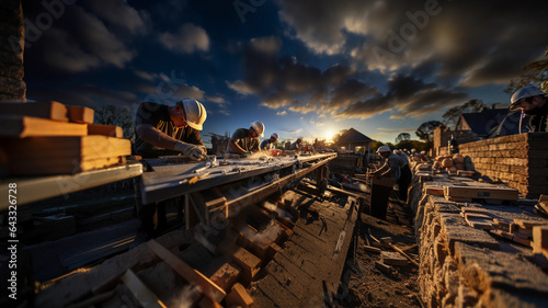 Bricklayers at work,construction of modern buildings