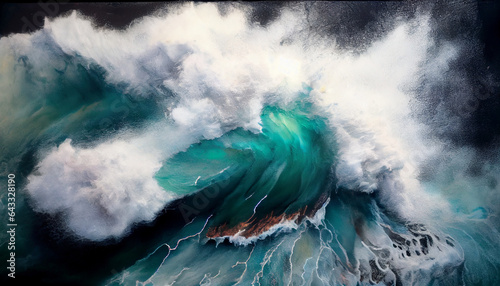 A mesmerizing drone view of a sea storm from above, a bird's eye perspective revealing the vast expanse of churning waves