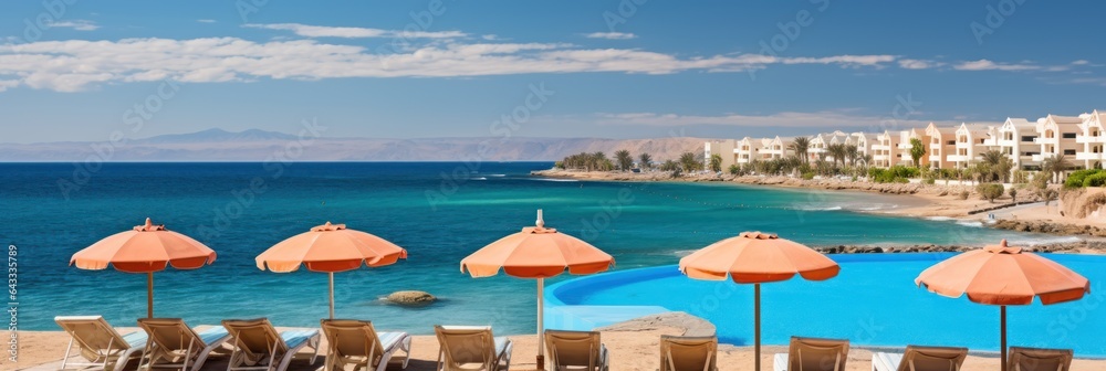 Panoramic view of luxury hotel resort on the Red Sea coast