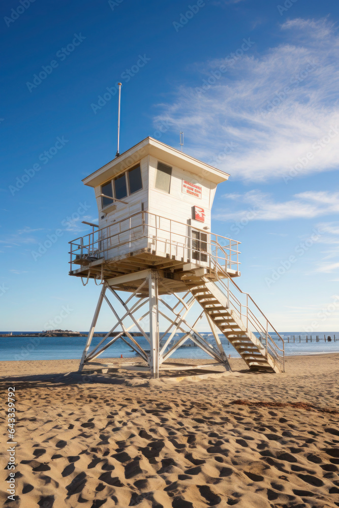 lifeguard on the beach. sea and sunny day. observation post for the lifeguard. security and assistance.