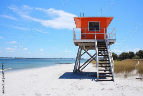 lifeguard on the beach. sea and sunny day. observation post for the lifeguard. security and assistance. © Svetlana