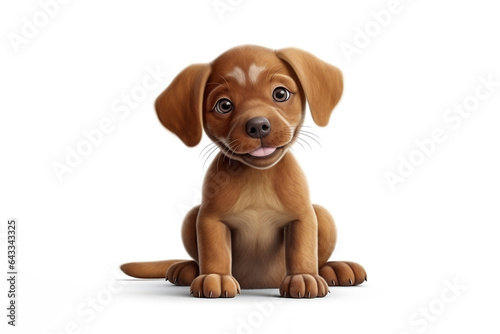 a Bordeaux puppy dog sitting in front of a white background. 3d render illustration. 
