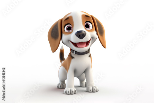 a happy puppy beagle dog standing in front of a white background, 3d render illustration.  © NaphakStudio