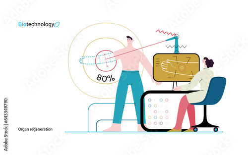 Bio Technology, Organ regeneration -modern flat vector concept illustration of a hand regenerating, futuristic technology. Metaphor of regenerative medicine and the body's ability to self-repair