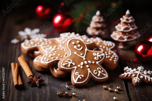 Christmas composition with Christmas handmade gingerbread cookies