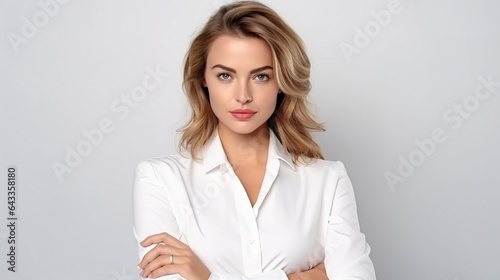 portrait of a young business woman on white background