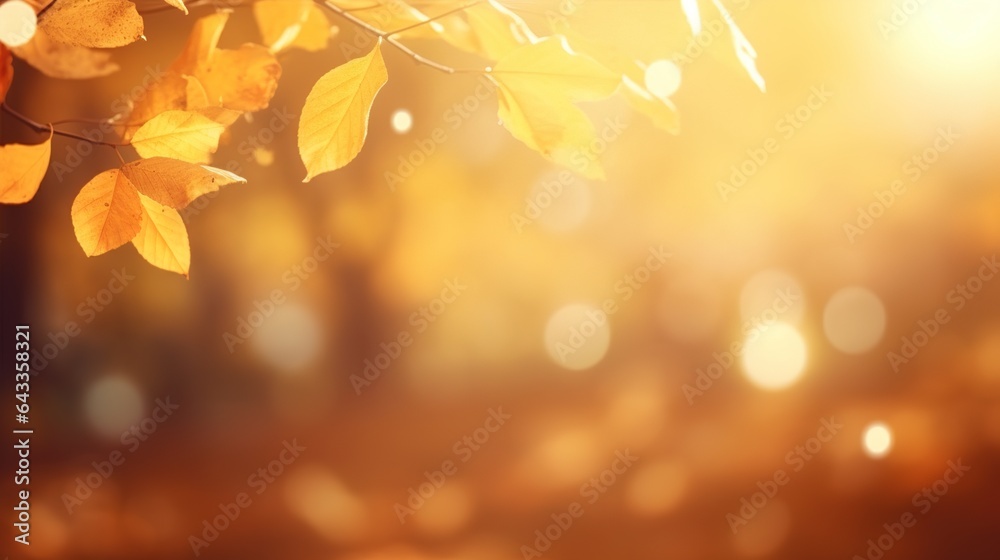 autumn leaves in the light background with bokeh lights