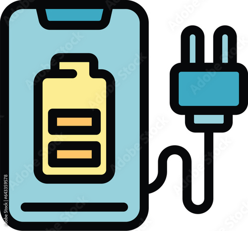 Smartphone charging icon outline vector. Hostel room. Modern accommodation color flat