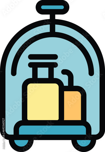 Hotel bag cart icon outline vector. Room facility. Modern hotel color flat