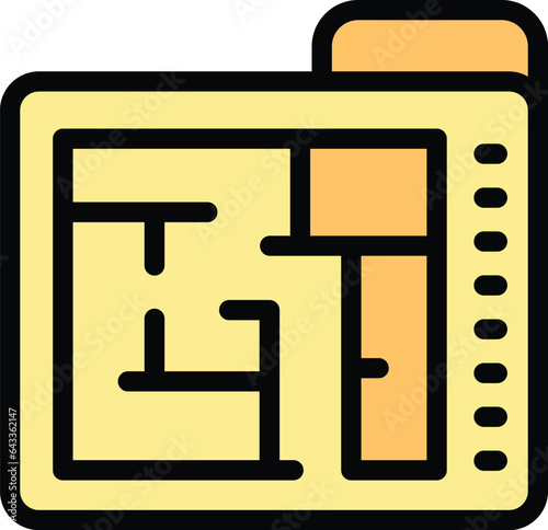 Apartment plan icon outline vector. Hotel facility. Modern bed color flat