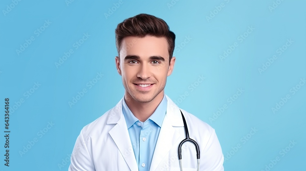 portrait of a smiling doctor looking at camera on blue background portrait of a smiling doctor looking at camera on blue background