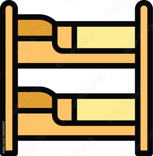 Hotel bed icon outline vector. Hostel facility. Gym room color flat