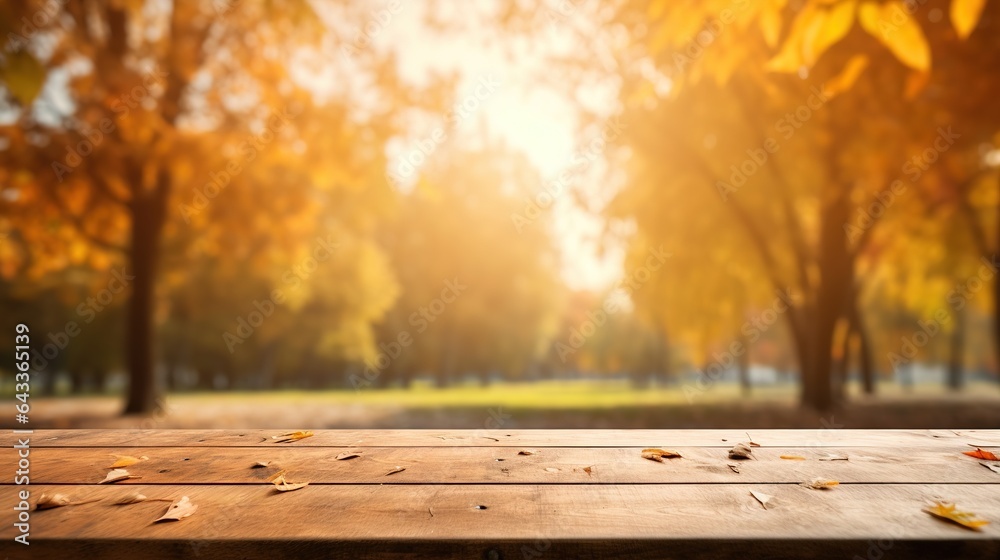 autumn background with wooden table and leaves autumn background with wooden table and leaves