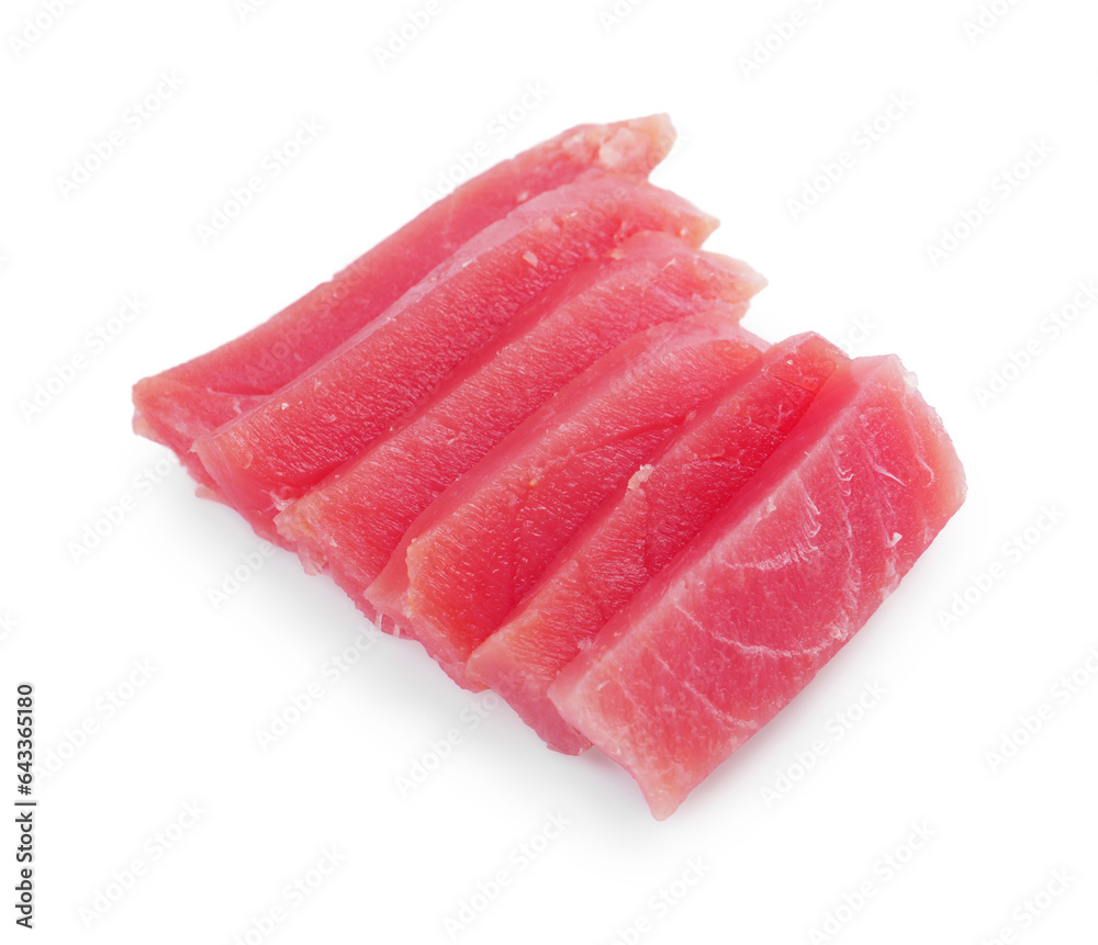 Tasty sashimi (slices of fresh raw tuna) isolated on white Tasty sashimi (slices of fresh raw tuna) isolated on white