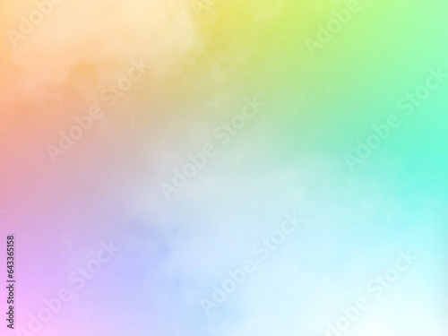 Bright pastel rainbow gradations of green, pink, blue, purple and gently orange. There is a subtle blend on the atmospheric background of the beautiful natural sky with softly faded white clouds.