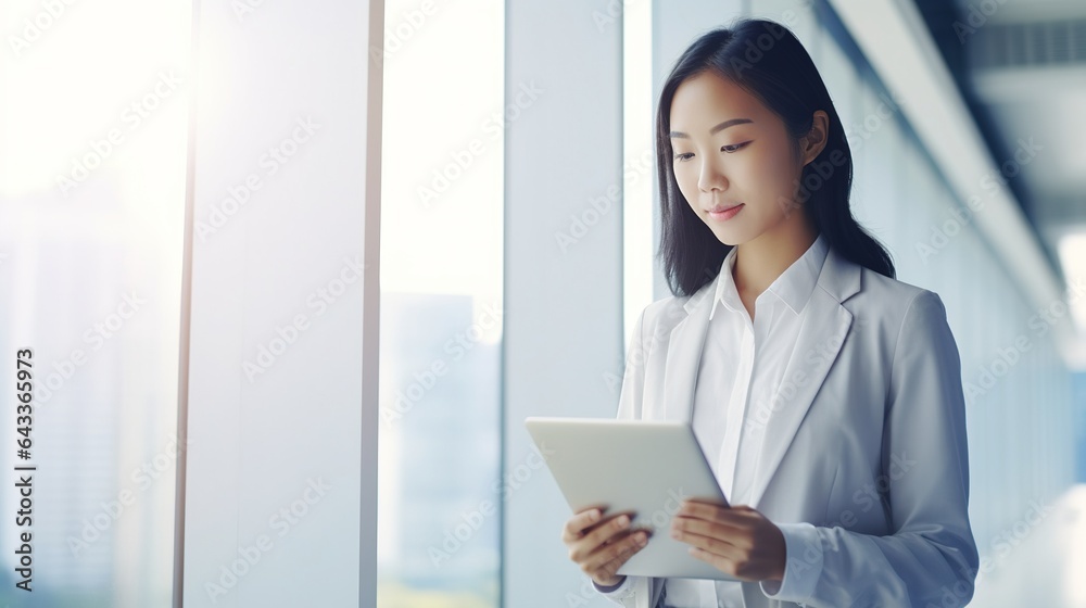 portrait of a professional businesswoman using tablets on white background portrait of a professional businesswoman using tablets on white background