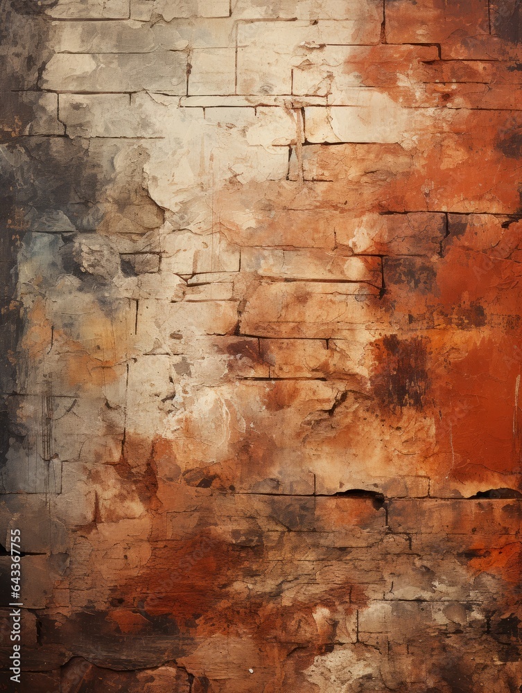 An old brick wall texture with a painted illustration style. Generative AI. 