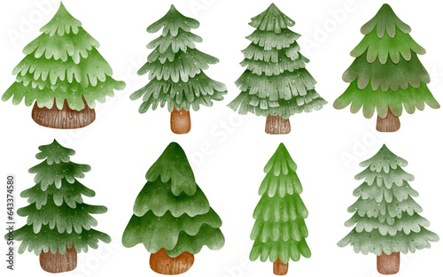 Illustration set of pine trees