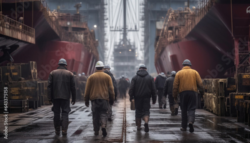 Shipyard industry ,Ship Building Big ship on floating dry dock in shipyard