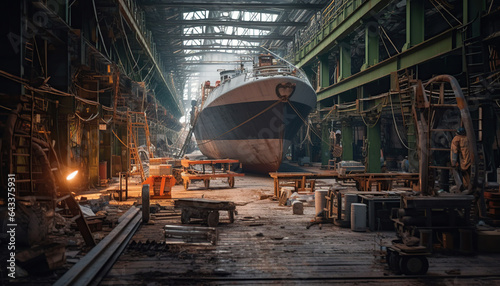 Shipyard industry ,Ship Building Big ship on floating dry dock in shipyard