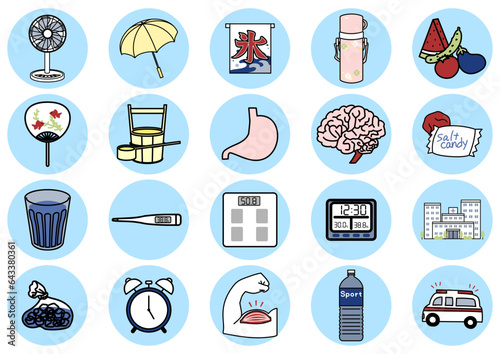 Heat stroke-related icon set