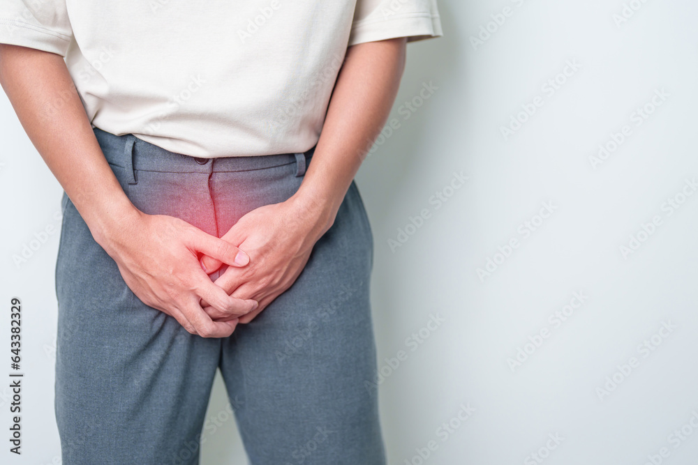Older Man having Prostate gland or Urinary bladder pain. Prostate Cancer, Enlarged prostate, Prostatitis disease, Hypothyroidism, Male Infertility, Health and World cancer day concept Older Man having Prostate gland or Urinary bladder pain. Prostate Cancer, Enlarged prostate, Prostatitis disease, Hypothyroidism, Male Infertility, Health and World cancer day concept