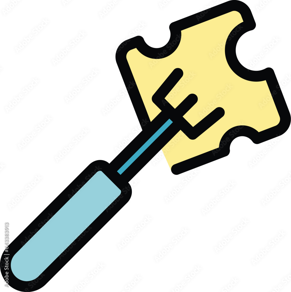 Cheese fork icon outline vector. Fondue food. Pot melt color flat Cheese fork icon outline vector. Fondue food. Pot melt color flat