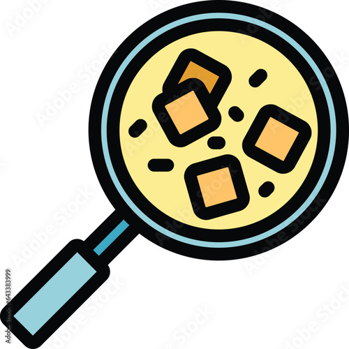 Pot fondue icon outline vector. Cheese bread. Cooking dish color flat