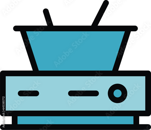 Electric cook fondue icon outline vector. Food bread. Fondu pot color flat