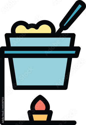 Fondue cooking icon outline vector. Cheese bread. Melt dish color flat