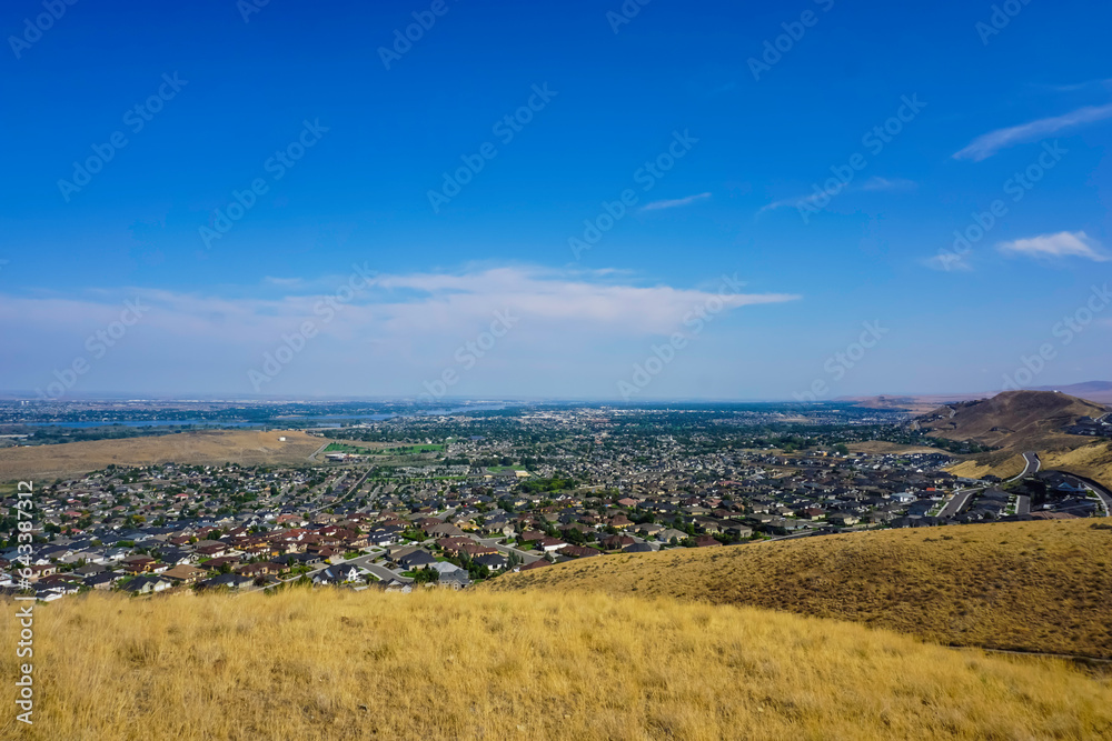 Tri-Cities Washington, Pasco, Kennewick and Richland from high vantage point 