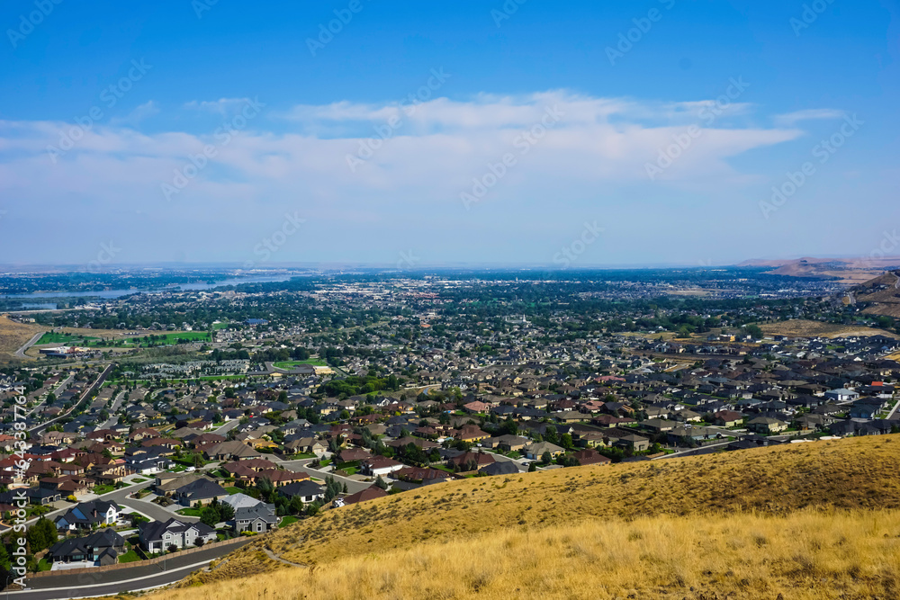 Kennewick, Pasco and Richland Tri-Cities Washington from aerial view.